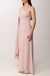 Hanita Abito Lungo Monospalla con Drappeggio Plissé H.V3856.4651 NUDE