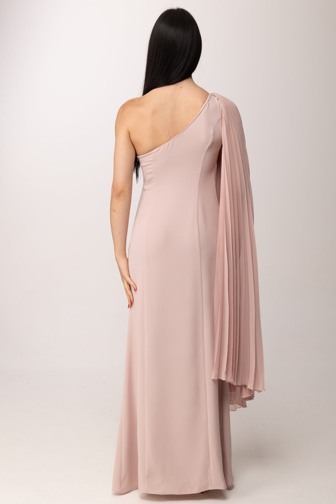 Hanita Abito Lungo Monospalla con Drappeggio Plissé H.V3856.4651 NUDE