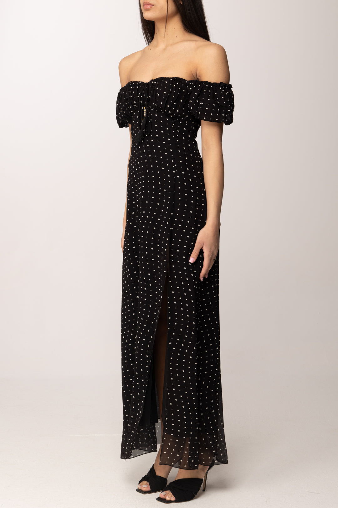 Hanita Abito Lungo Off Shoulder a Pois H.V3804.4588 NERO