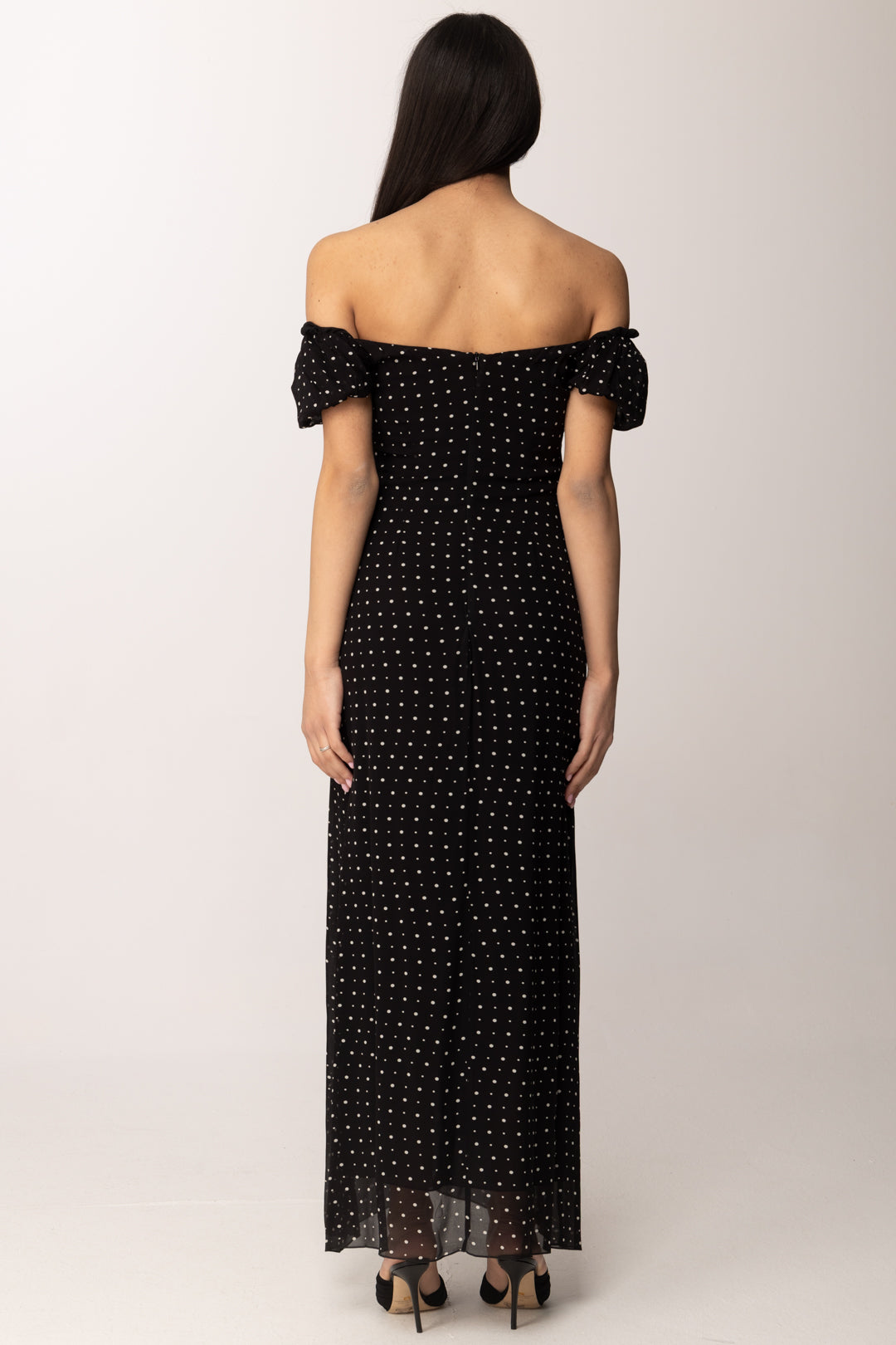 Hanita Abito Lungo Off Shoulder a Pois H.V3804.4588 NERO