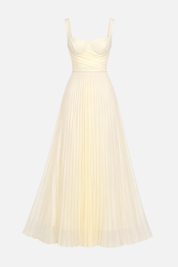 Patrizia Pepe Abito Lungo Plissé con Corpetto Strutturato 2A3064 A737 SUMMER CREAM