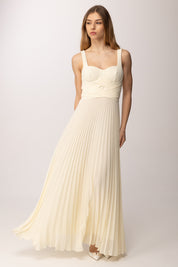 Patrizia Pepe Abito Lungo Plissé con Corpetto Strutturato 2A3064 A737 SUMMER CREAM