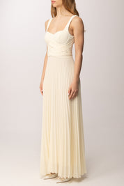 Patrizia Pepe Abito Lungo Plissé con Corpetto Strutturato 2A3064 A737 SUMMER CREAM