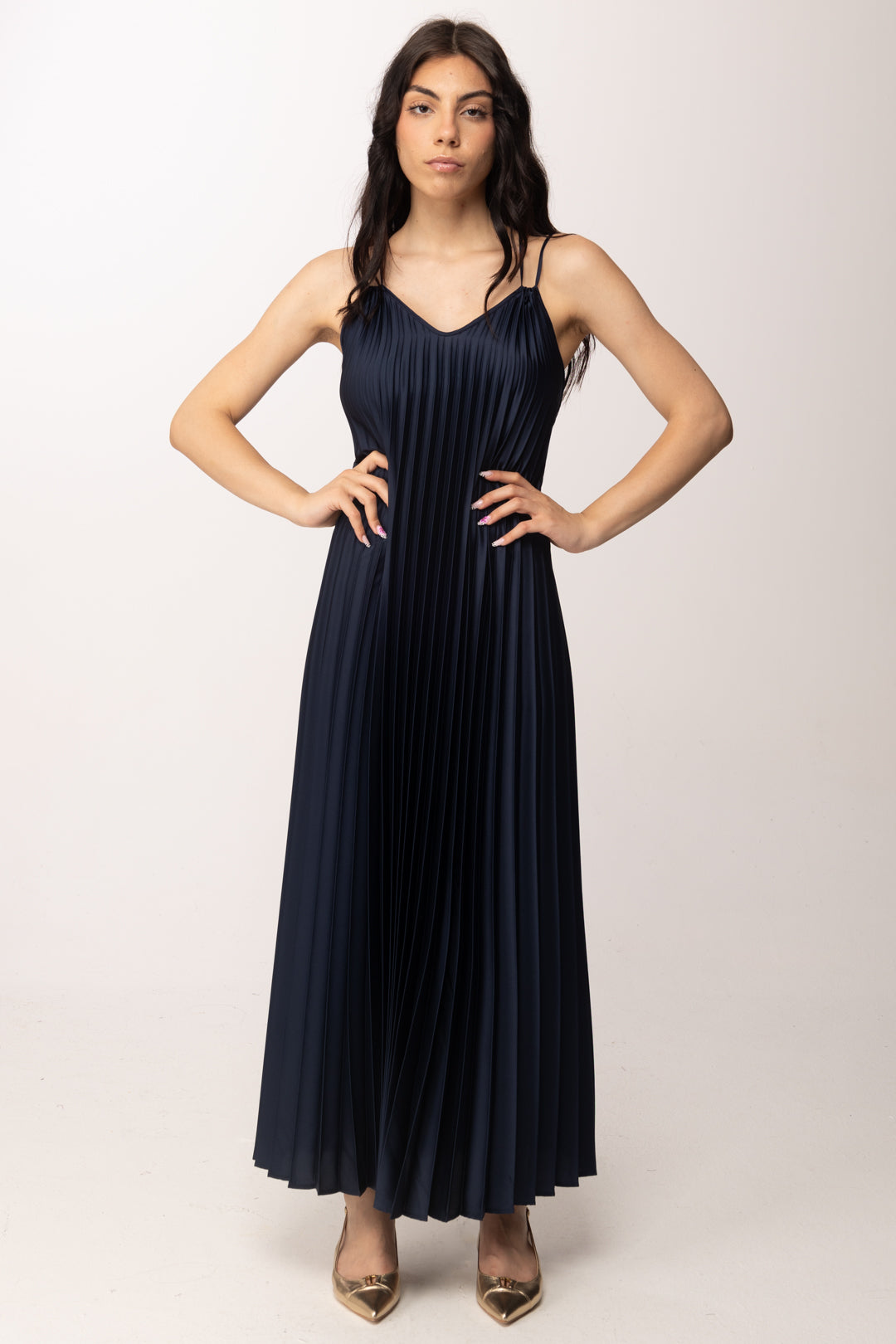 Imperial Abito Lungo Plissé con Spalline Incrociate ACCELDGP NAVY