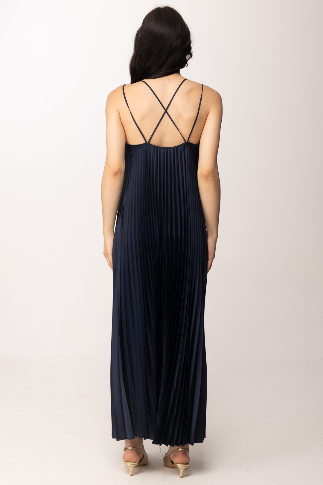 Imperial Abito Lungo Plissé con Spalline Incrociate ACCELDGP NAVY