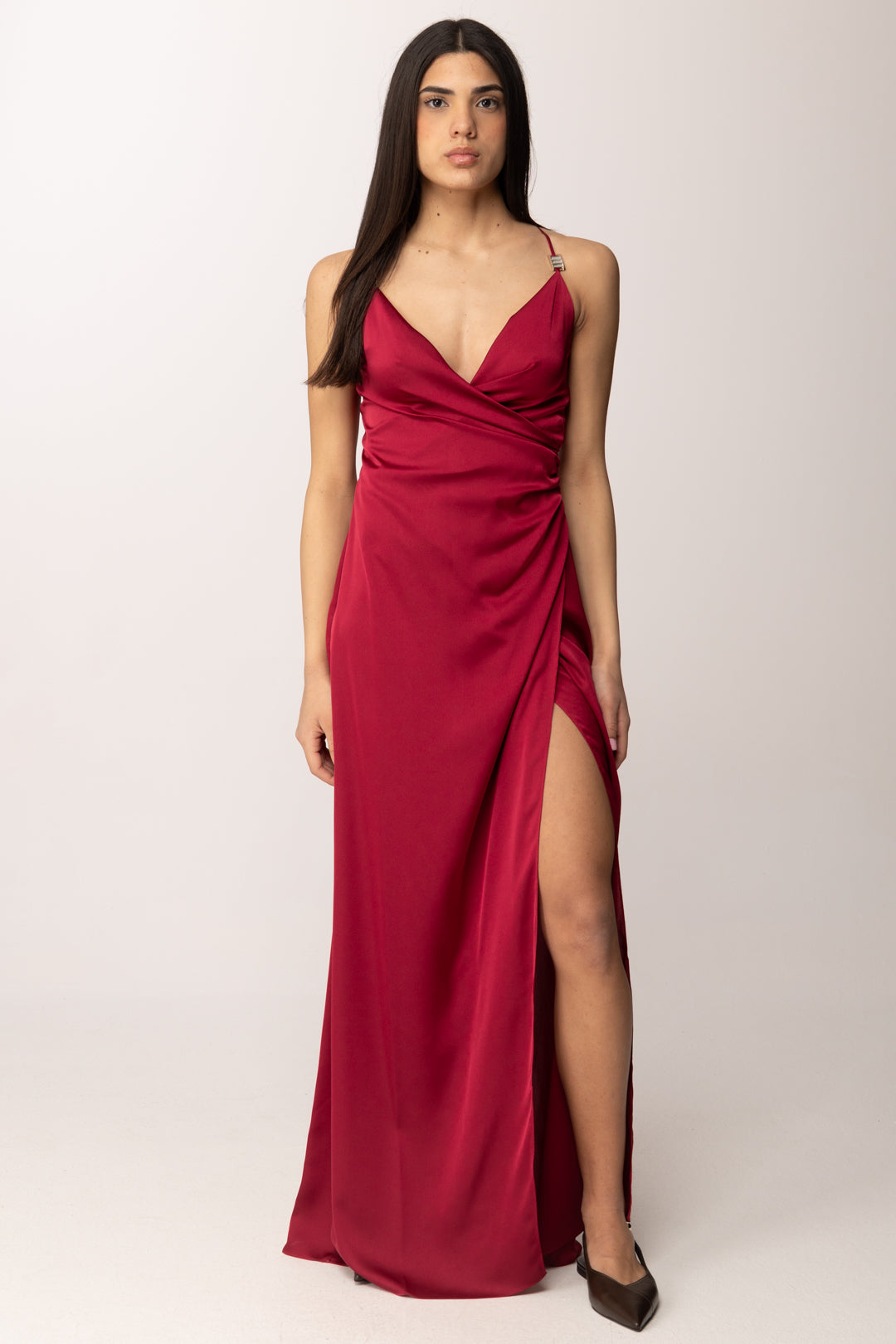 Hanita Abito Lungo Satin con Schiena Intrecciata H.V3835.4610 MAGENTA