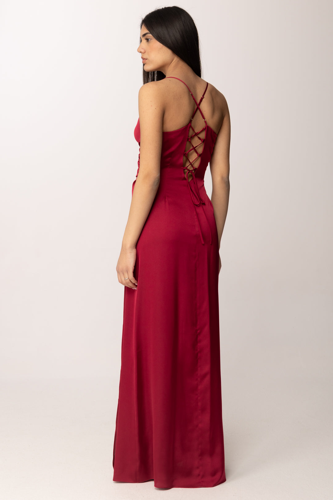 Hanita Abito Lungo Satin con Schiena Intrecciata H.V3835.4610 MAGENTA