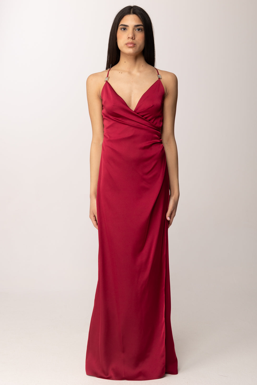 Hanita Abito Lungo Satin con Schiena Intrecciata H.V3835.4610 MAGENTA