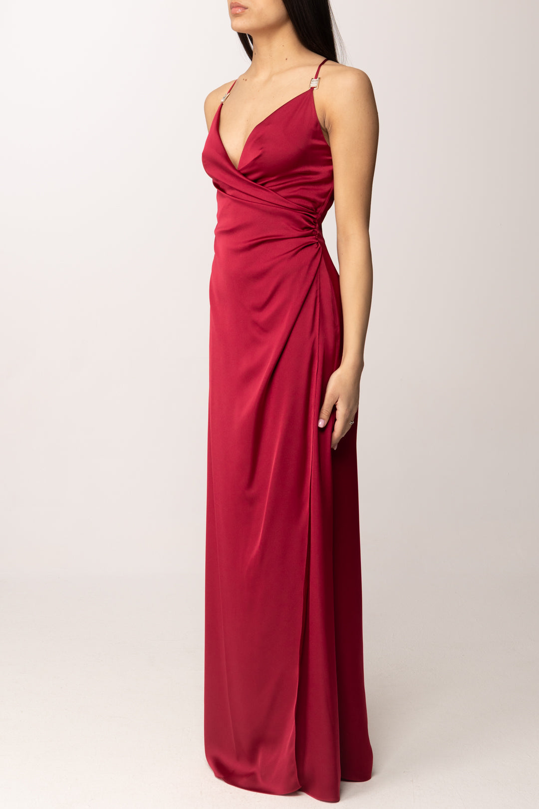 Hanita Abito Lungo Satin con Schiena Intrecciata H.V3835.4610 MAGENTA