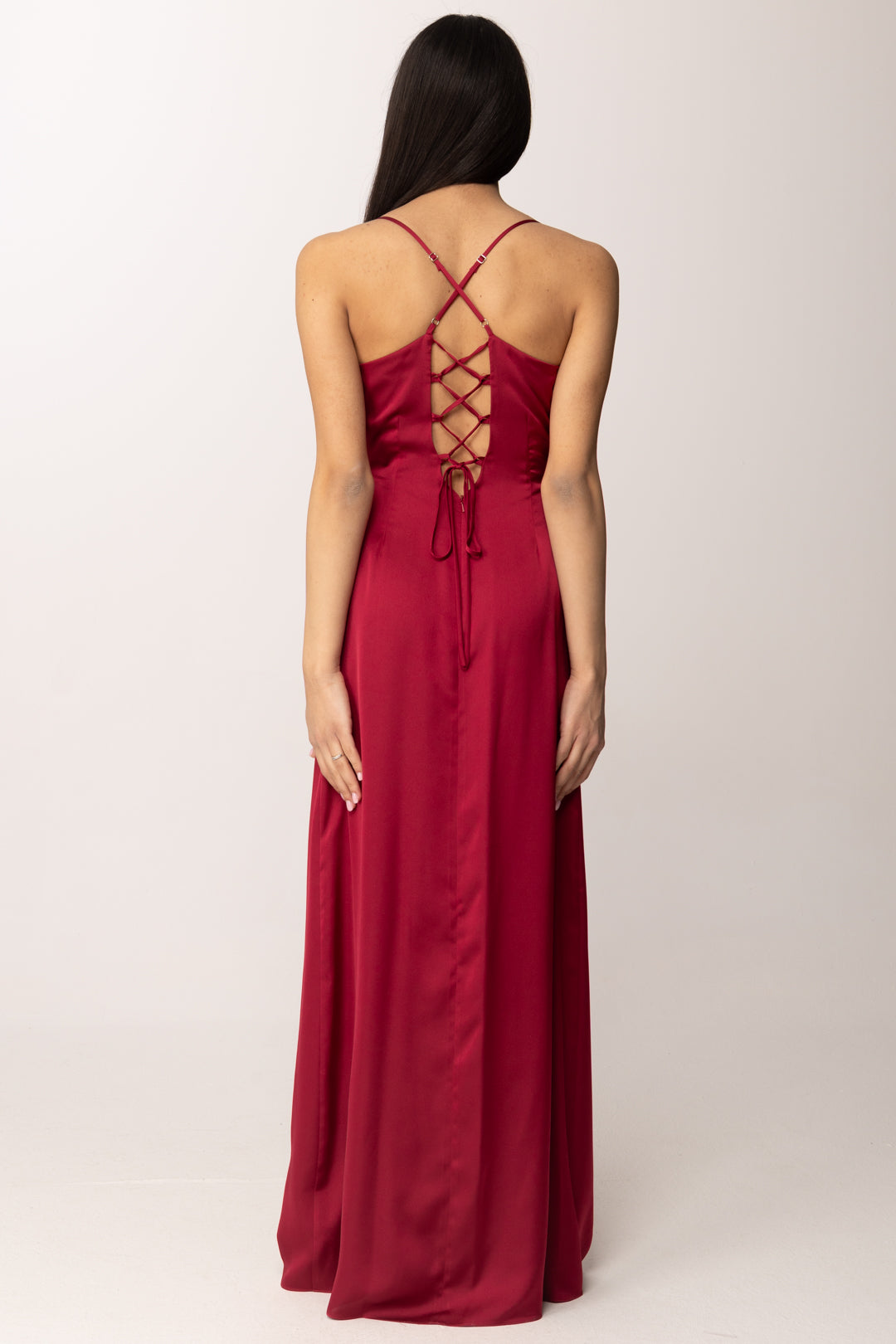 Hanita Abito Lungo Satin con Schiena Intrecciata H.V3835.4610 MAGENTA