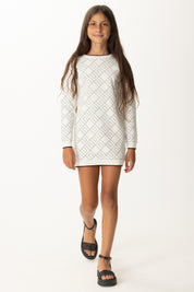 Elisabetta Franchi Bambina Abito Maxi Pull con Jacquard Logo EFAB637CFL229 MILK/NERO