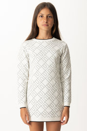 Elisabetta Franchi Bambina Abito Maxi Pull con Jacquard Logo EFAB637CFL229 MILK/NERO