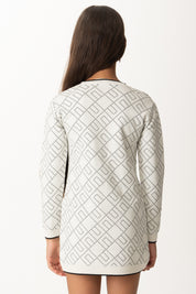 Elisabetta Franchi Bambina Abito Maxi Pull con Jacquard Logo EFAB637CFL229 MILK/NERO