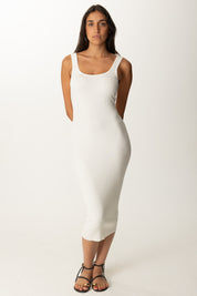 Khloe Femme Abito Midi a Costine Scollo Quadrato BIANCO