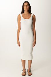 Khloe Femme Abito Midi a Costine Scollo Quadrato BIANCO