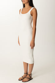 Khloe Femme Abito Midi a Costine Scollo Quadrato BIANCO