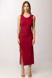 Patrizia Pepe Abito Midi Aderente con Arricciatura e Spacco 2A3081 JZ26 SUMMER BURGUNDY