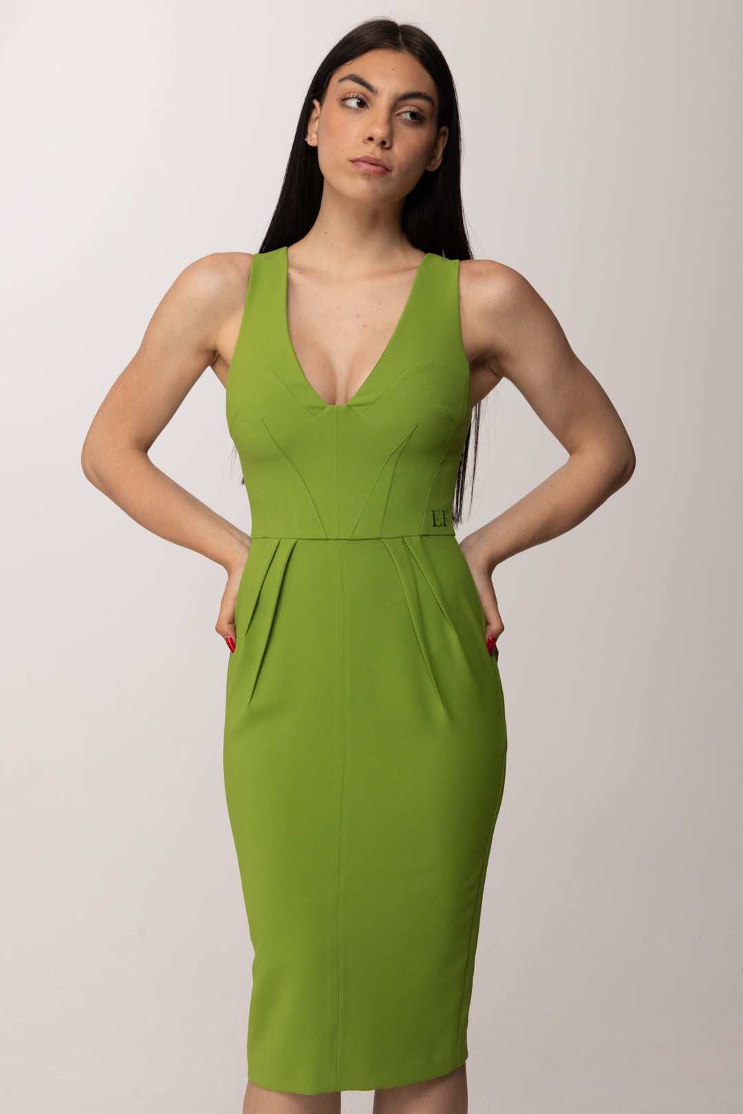 Elisabetta Franchi Abito Midi Aderente con Pinces Effetto Origami AB94162E2 ALOE