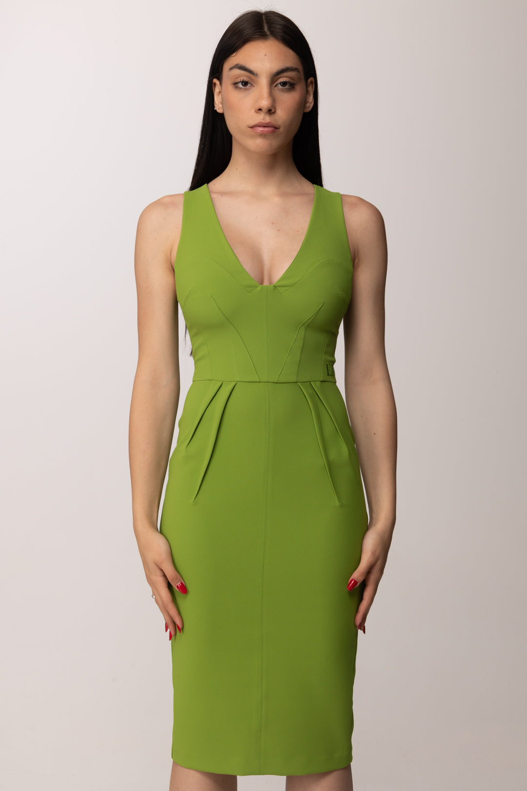 Elisabetta Franchi Abito Midi Aderente con Pinces Effetto Origami AB94162E2 ALOE