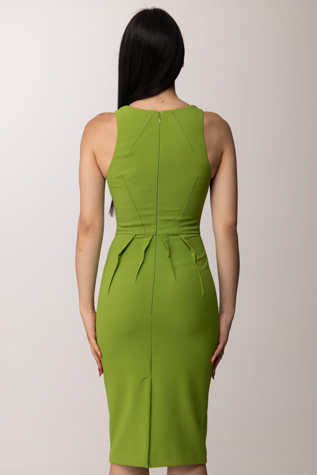 Elisabetta Franchi Abito Midi Aderente con Pinces Effetto Origami AB94162E2 ALOE