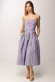 Elisabetta Franchi Abito Midi Bustier con Fiori Applicati AB94262E2 LILLÀ