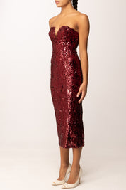 Aniye By Abito Midi Bustier Lulu Full Paillettes 181466 BURGUNDY