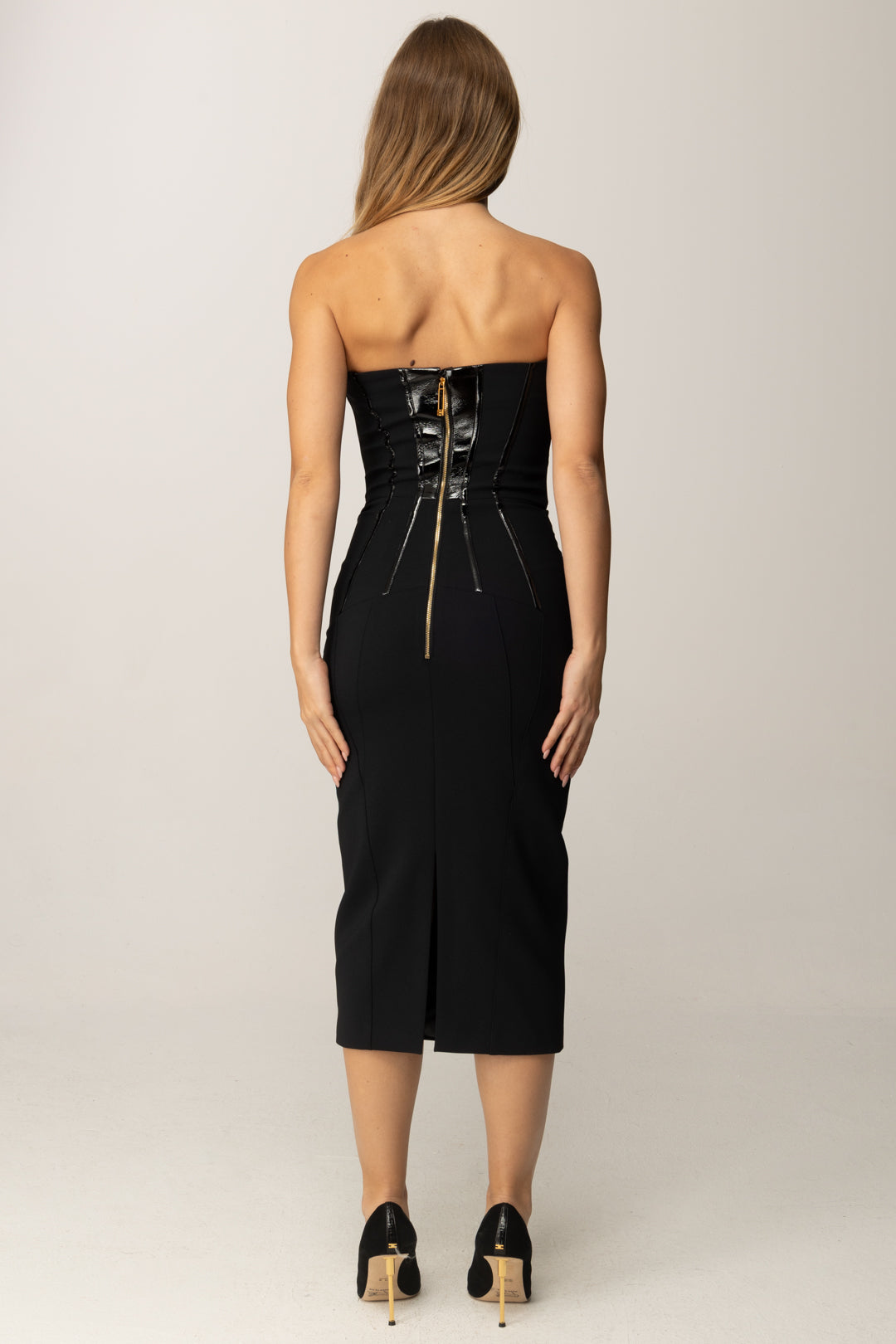 Elisabetta Franchi Abito Midi con Bustier In Vinile AB89257E2 NERO