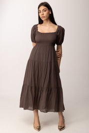 Khloe Femme Abito midi con corpetto arricciato A7715-M2 CACAO