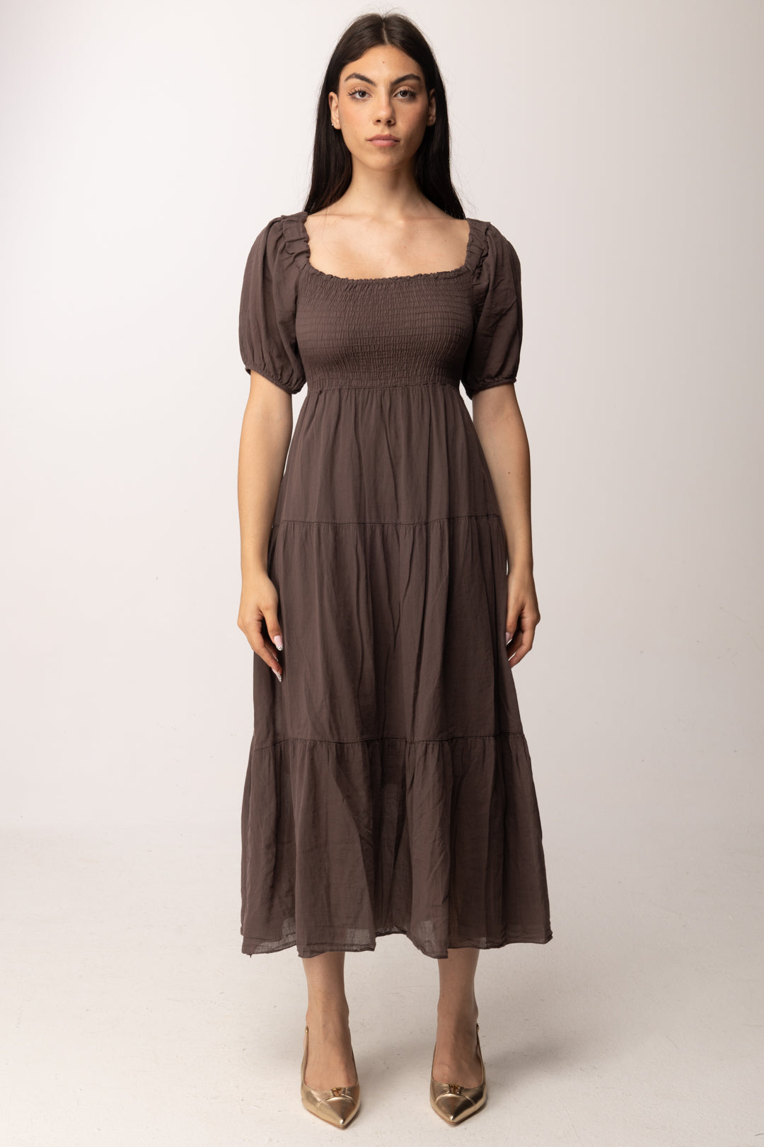 Khloe Femme Abito midi con corpetto arricciato A7715-M2 CACAO