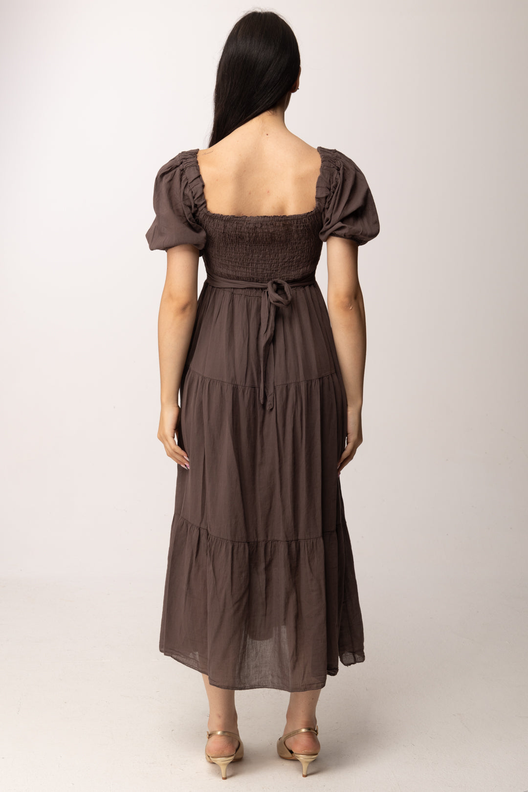 Khloe Femme Abito midi con corpetto arricciato A7715-M2 CACAO