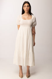 Khloe Femme Abito midi con corpetto arricciato A7715-M2 PANNA