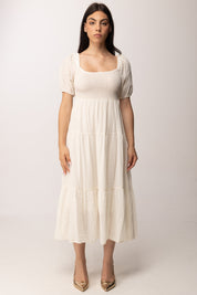 Khloe Femme Abito midi con corpetto arricciato A7715-M2 PANNA