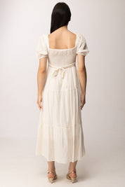 Khloe Femme Abito midi con corpetto arricciato A7715-M2 PANNA