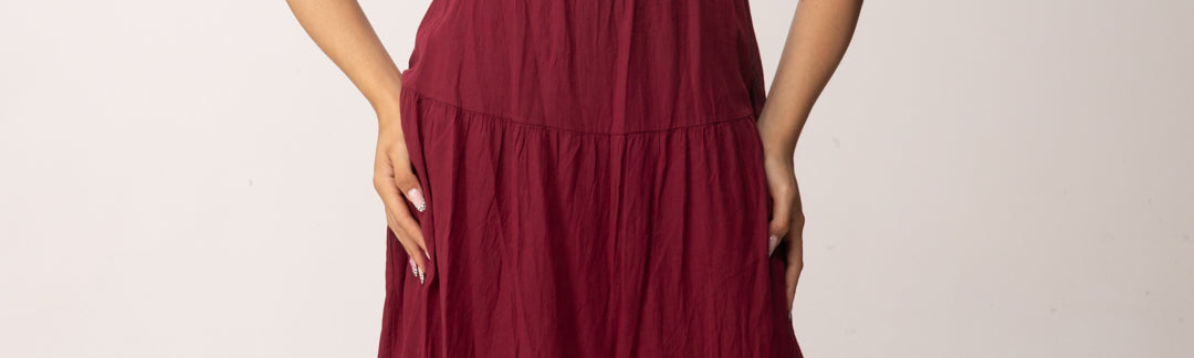 Khloe Femme Abito midi con corpetto arricciato A7715-M2 VINO