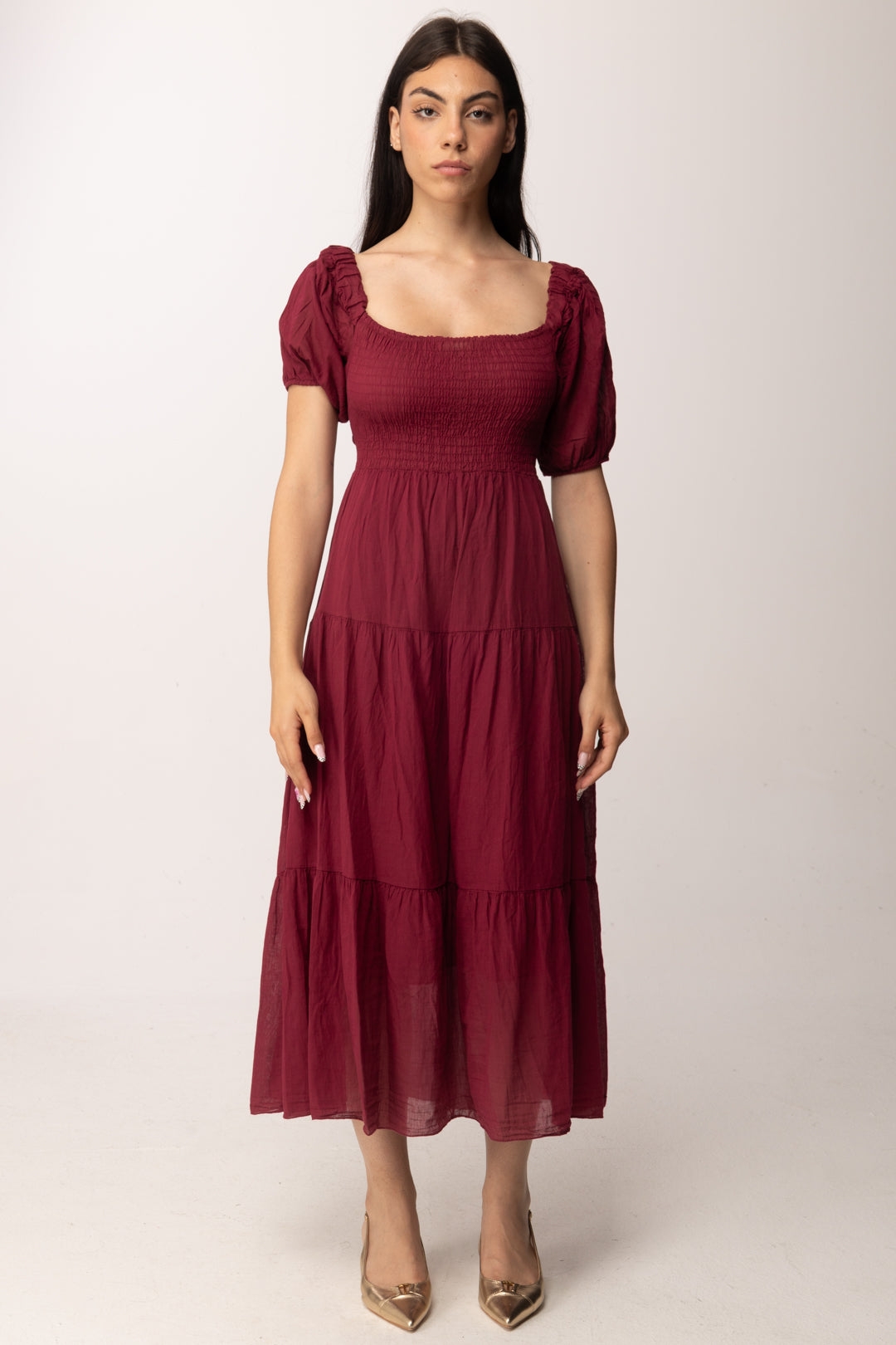 Khloe Femme Abito midi con corpetto arricciato A7715-M2 VINO