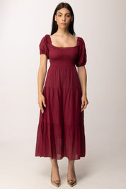 Khloe Femme Abito midi con corpetto arricciato A7715-M2 VINO
