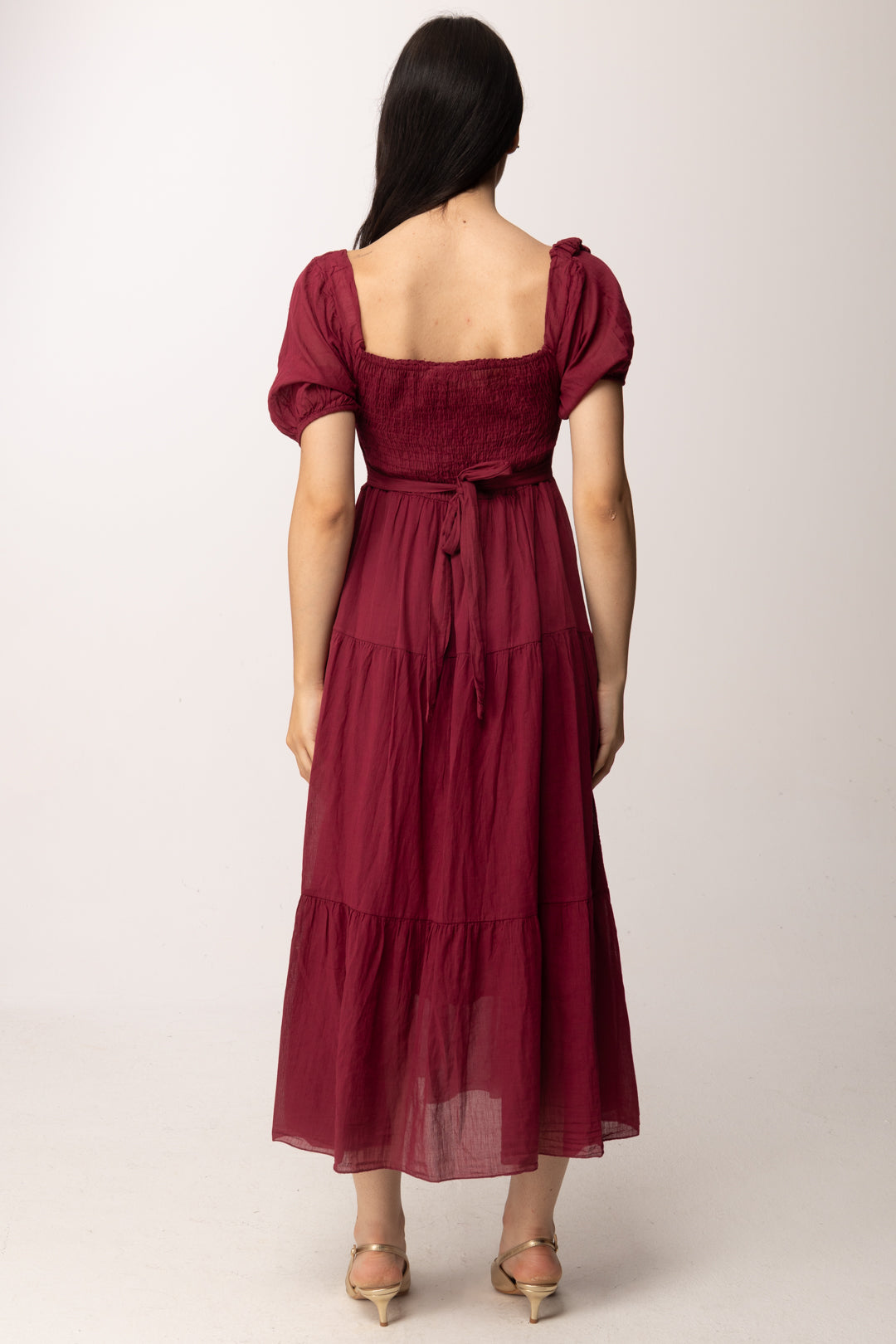 Khloe Femme Abito midi con corpetto arricciato A7715-M2 VINO
