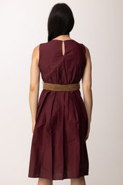 Khloe Femme Abito Midi con Fiore Applicato e Cintura Intrecciata H3932-C3 BORDEAUX