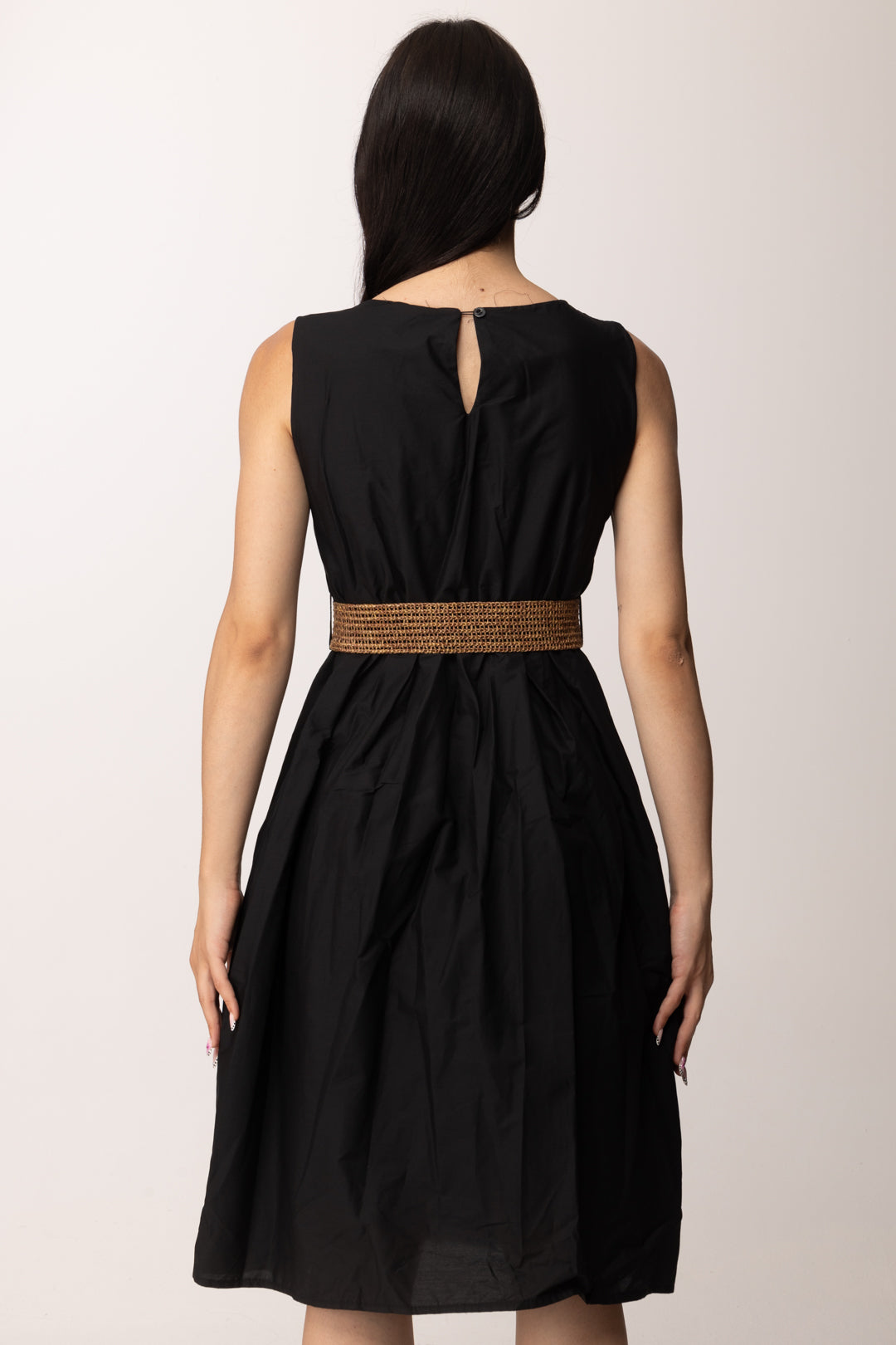 Khloe Femme Abito Midi con Fiore Applicato e Cintura Intrecciata H3932-C3 NERO