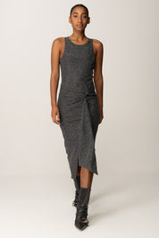 Patrizia Pepe Abito Midi con Nodo e Inserto Trasparente 2A2990 J340 NERO SILVER