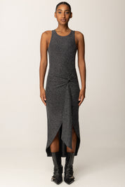 Patrizia Pepe Abito Midi con Nodo e Inserto Trasparente 2A2990 J340 NERO SILVER