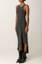 Patrizia Pepe Abito Midi con Nodo e Inserto Trasparente 2A2990 J340 NERO SILVER