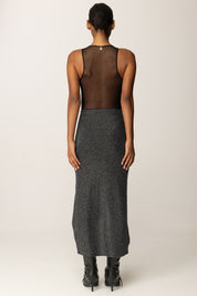 Patrizia Pepe Abito Midi con Nodo e Inserto Trasparente 2A2990 J340 NERO SILVER