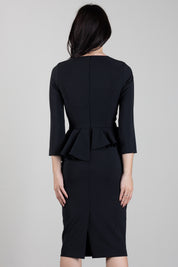 Elisabetta Franchi Abito Midi con Peplum e Scollo a V AB01067E2 NERO