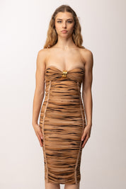 Elisabetta Franchi Abito Midi Drappeggiato con Stampa Tigre AB94562E2 CAMMELLO