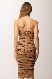 Elisabetta Franchi Abito Midi Drappeggiato con Stampa Tigre AB94562E2 CAMMELLO