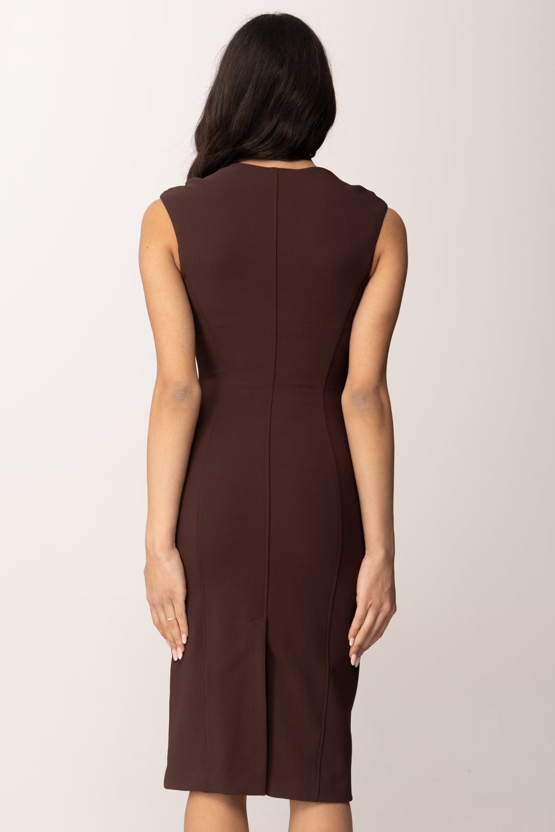 Elisabetta Franchi Abito Midi Full Zip In Doppio Crepe Stretch AB90061E2 CACAO