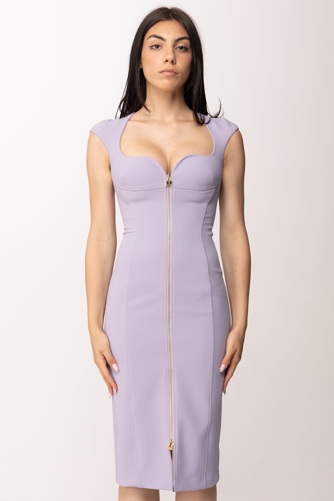 Elisabetta Franchi Abito Midi Full Zip In Doppio Crepe Stretch AB90061E2 LILLA