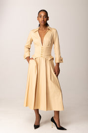 Elisabetta Franchi Abito Midi In Cotone Stretch con Bustino AB90057E2 HONEY