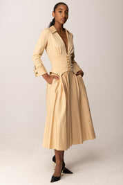 Elisabetta Franchi Abito Midi In Cotone Stretch con Bustino AB90057E2 HONEY